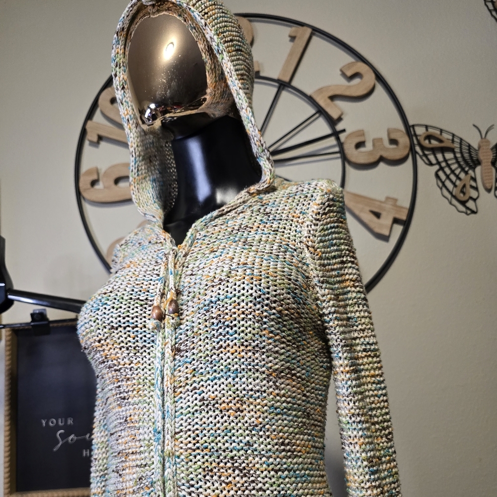 BCBG Knit Zip Hoodie | Size Small | Soft Multicolor Sweater